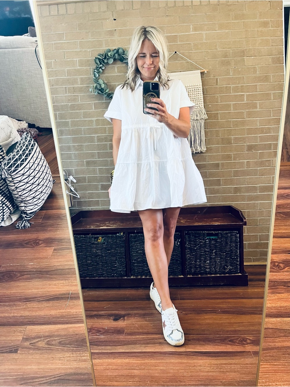 HYFVE White Tiered Button-Front Tunic with Drawstring Waist